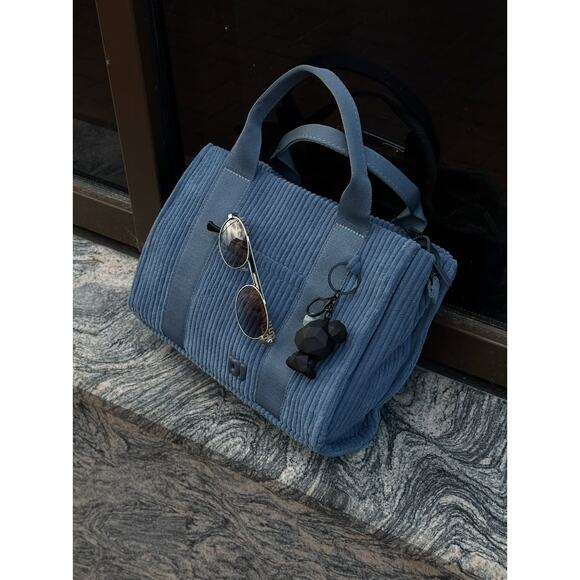 David Jones Corduroy Charm Detail Included Zipper Closure Handbag | Bering Sea - Picture 7 of 10